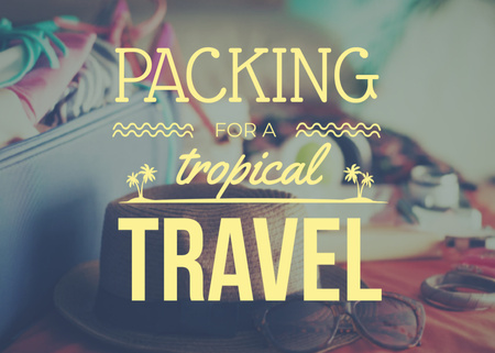 Packing For Tropical Travel with Stuff on Table Postcard 5x7in Modelo de Design