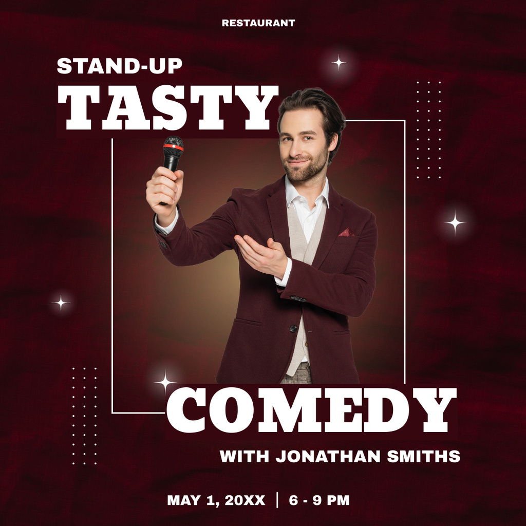 Stand-up Comedy Show with Microphone in Performer's Hand Instagram Design Template