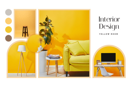 Designvorlage Innenarchitektur des gelben Zimmers für Mood Board