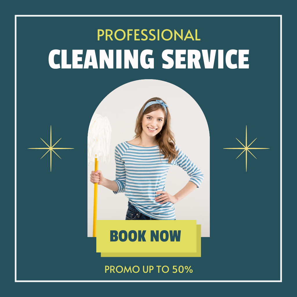 Awesome Cleaning Services with Booking And Discounts Instagram Πρότυπο σχεδίασης