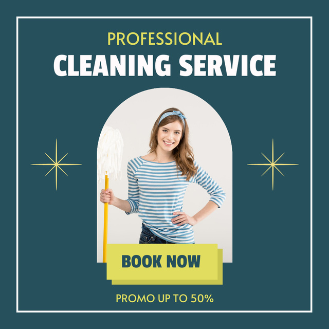 Awesome Cleaning Services with Booking And Discounts Instagram Modelo de Design