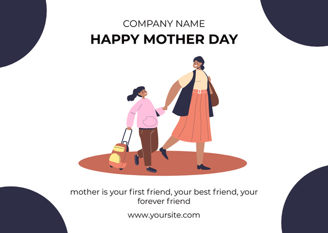 Illustration of Mom Daughter on Mother's Day Card Design Template