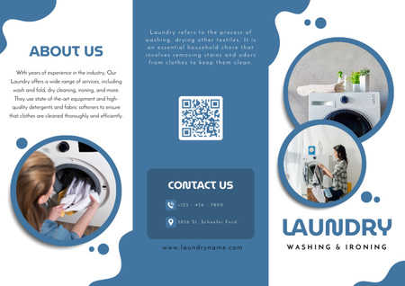 Laundry Services Ad with Clothes in Washing Machine Brochureデザインテンプレート