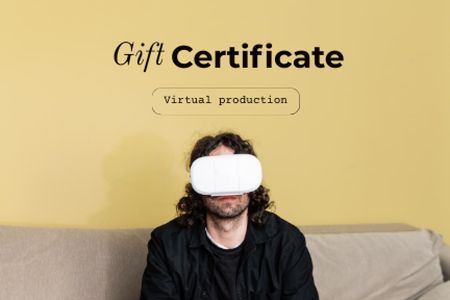 Man in Virtual Reality Glasses Gift Certificate Design Template