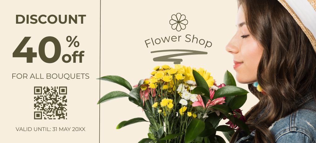 Discount in Flower Shop Coupon 3.75x8.25in Design Template