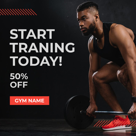 Athletic Handsome Man Lifting Weights in Gym Instagram Design Template