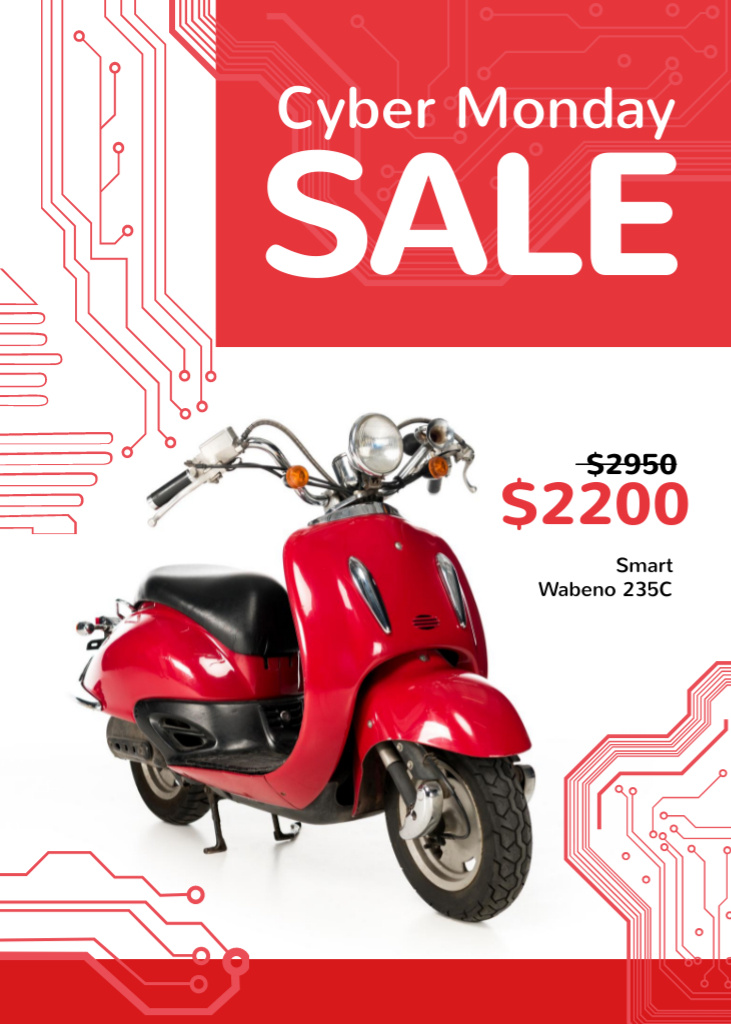 Cyber Monday Sale with Scooter in Red Flayer Design Template