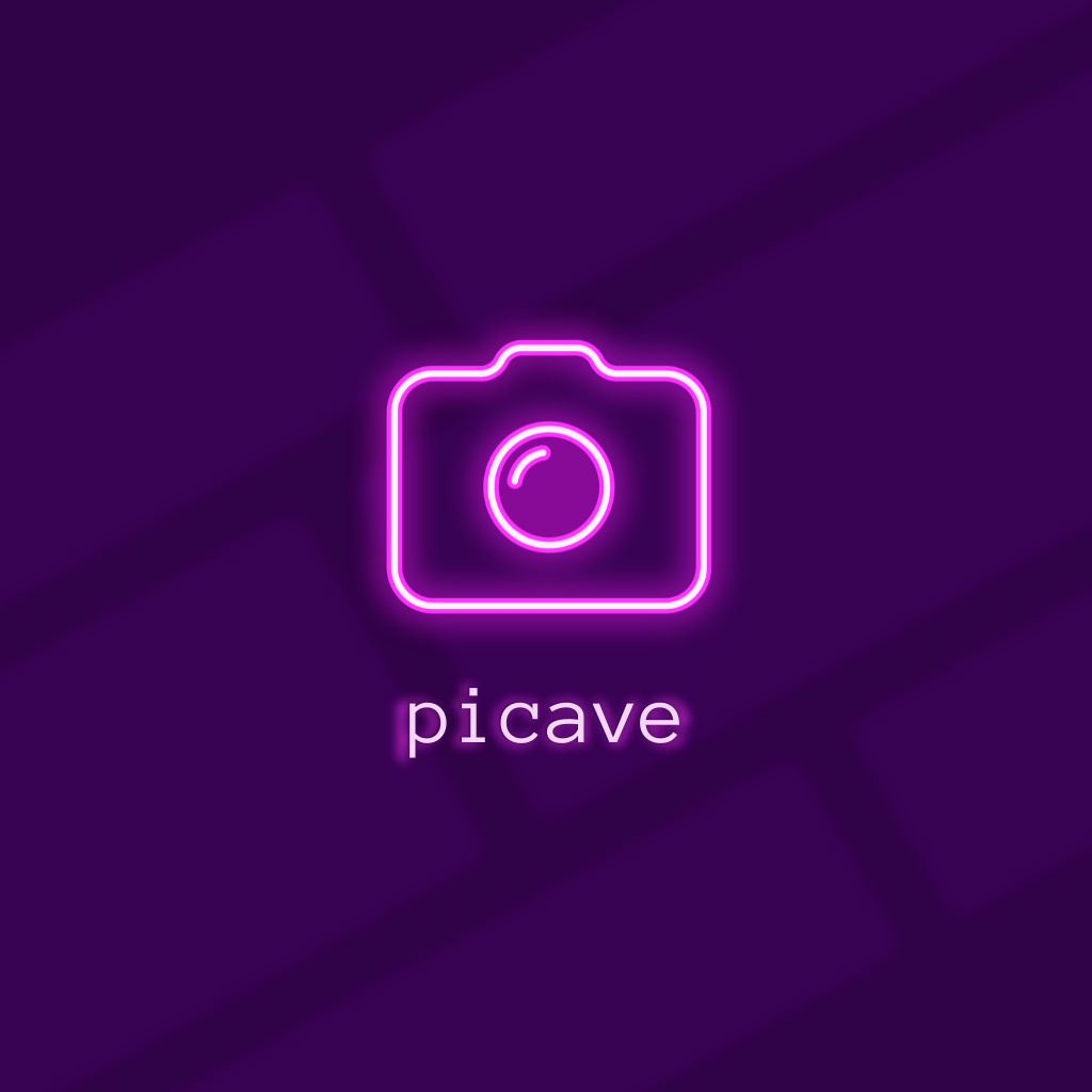 Emblem of Neon Camera on Purple Logo Šablona návrhu