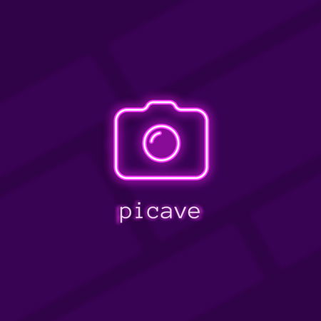 Emblem of Neon Camera on Purple Logo Design Template