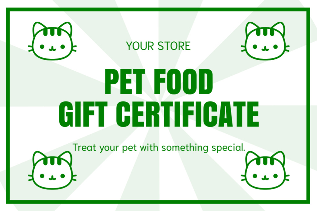 Ontwerpsjabloon van Gift Certificate van Green Simple Voucher for Cat Food