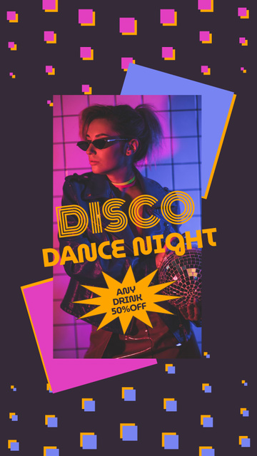 Discount Offer On Any Drink At Disco Party Instagram Story Tasarım Şablonu