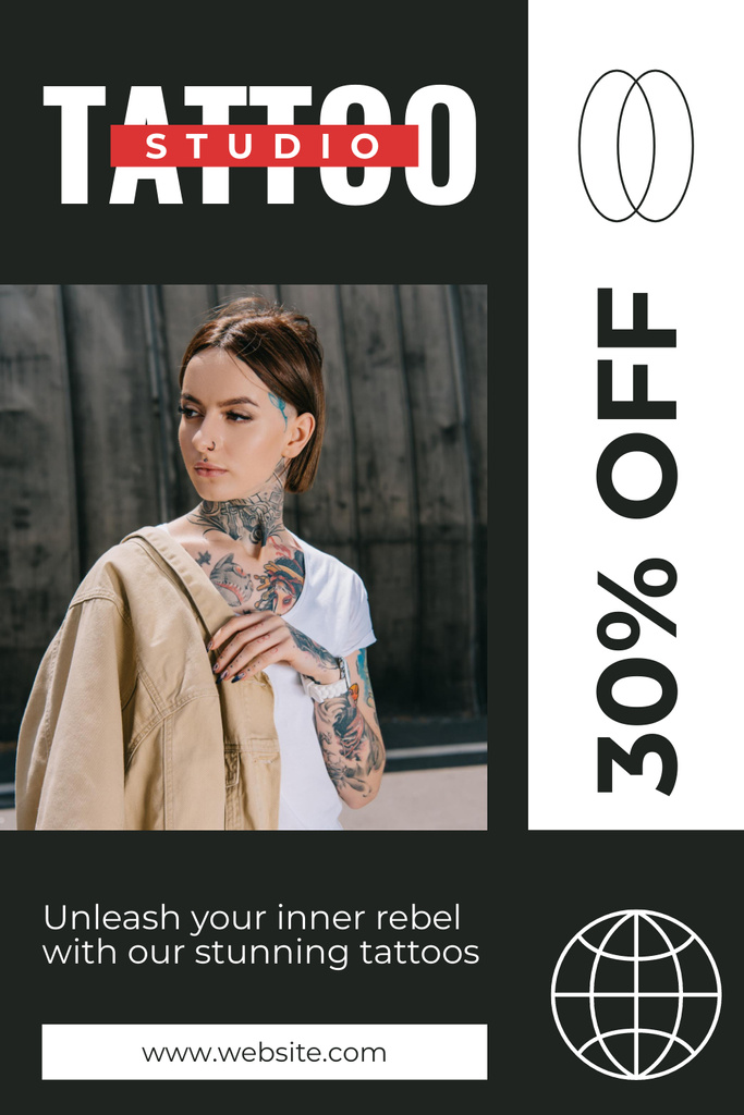 Tattoo Studio Service Offer with Discount And Slogan Pinterest Šablona návrhu