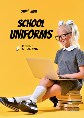 Template di design Offerta online di uniformi scolastiche comode in giallo Postcard 5x7in Vertical