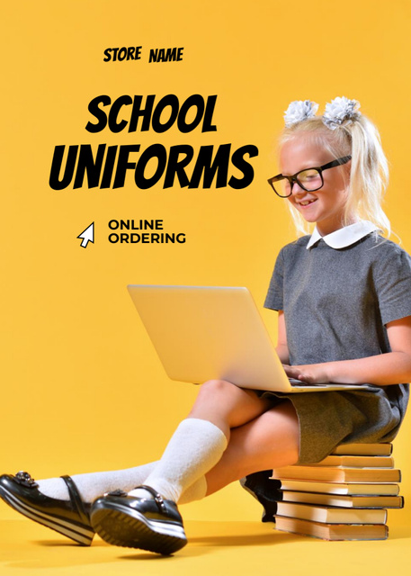 Ontwerpsjabloon van Postcard 5x7in Vertical van Comfy School Uniforms Online Offer In Yellow