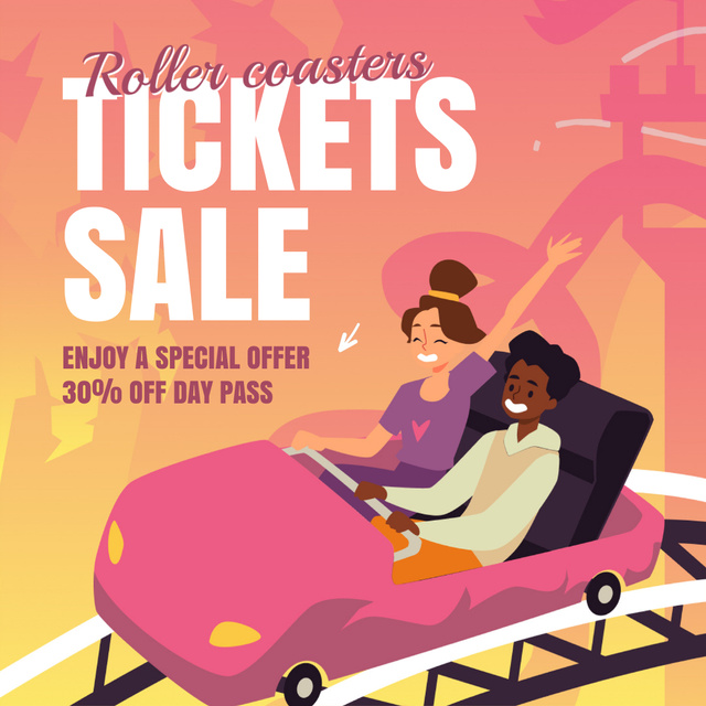 Special Discount On Roller Coasters In Amusement Park Animated Post Modelo de Design