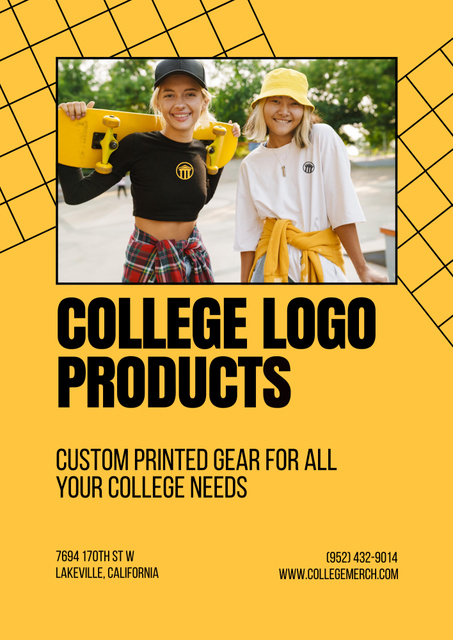College Branded Apparel and Merchandise Offer on Yellow Poster B2 – шаблон для дизайну