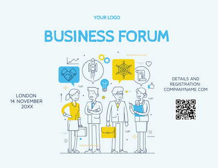 Ontwerpsjabloon van Invitation 13.9x10.7cm Horizontal van Business Forum Aankondiging Met Collega's