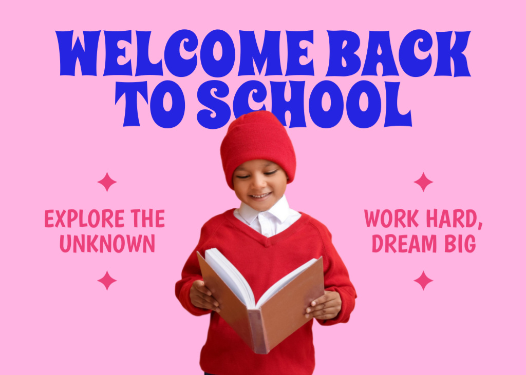 Back to School with Cute Kid reading Book Postcard 5x7in – шаблон для дизайна