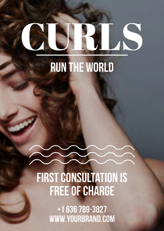 Curls Care tips with Woman with shiny Hair Flyer A6 Πρότυπο σχεδίασης
