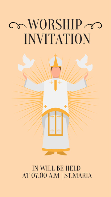 Designvorlage Worship Invitation with Priest and Doves für Instagram Story
