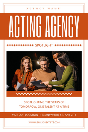 Promo for Acting Agency on Orange Pinterest Design Template