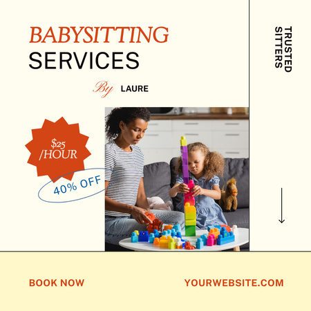 African American Woman Offers Professional Babysitting Services Instagram Design Template