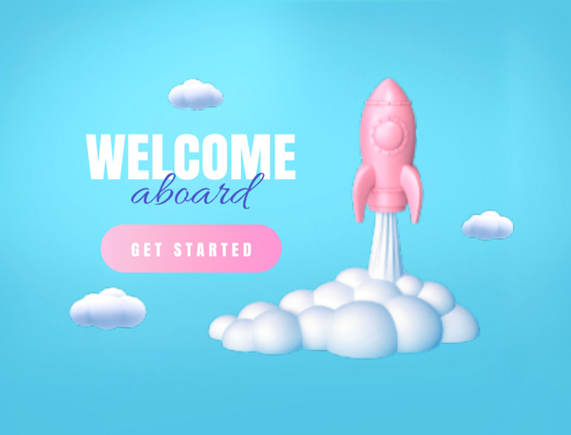 Szablon projektu Welcome Phrase With Cute Rocket In Clouds Postcard 4.2x5.5in