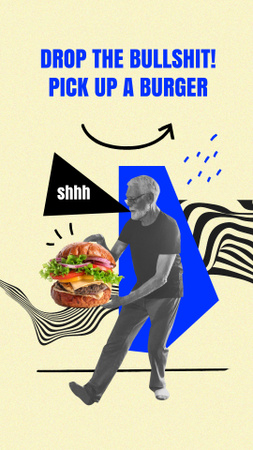 Plantilla de diseño de divertido anciano sosteniendo hamburguesa enorme Instagram Story 