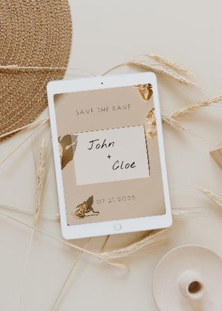 Template di design Wedding Announcement with Wheat Ears and Straw Hat Invitation