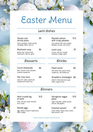 Easter Dishes Offer with Spring Twigs Frame Menu tervezősablon
