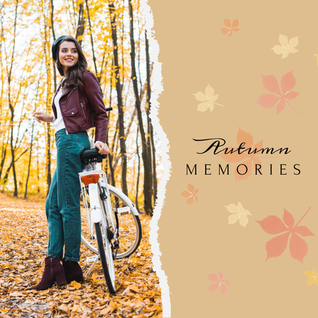 Autumn Inspiration with Girl in Park with Bike Instagram Modelo de Design