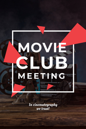 Movie Lovers Club Meeting Vintage Projector Postcard 4x6in Vertical Design Template