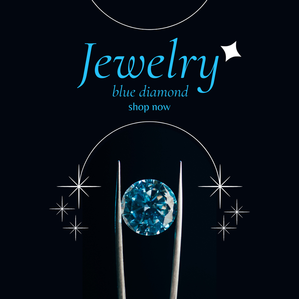 Jewelry Collection with Blue Diamond Instagram Tasarım Şablonu