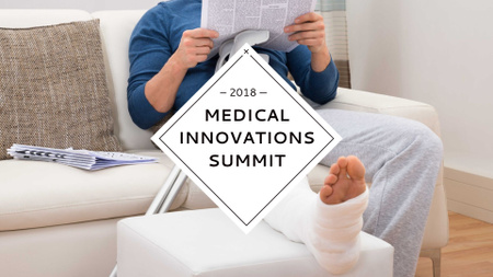 Man with Broken Leg reading Newspaper FB event cover Design Template