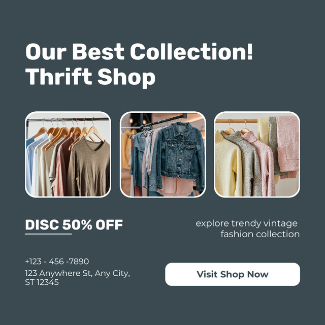 Thrift shop discount blue Animated Post Design Template