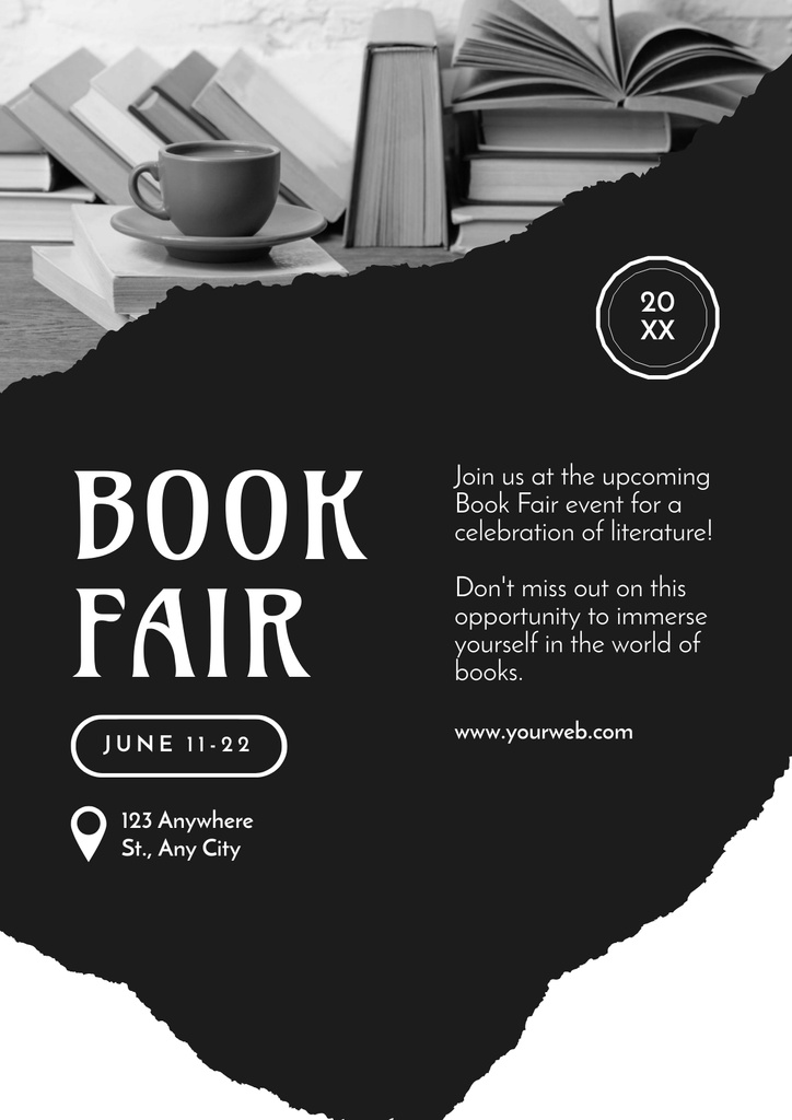 Book Fair Announcement with Books Poster Modelo de Design