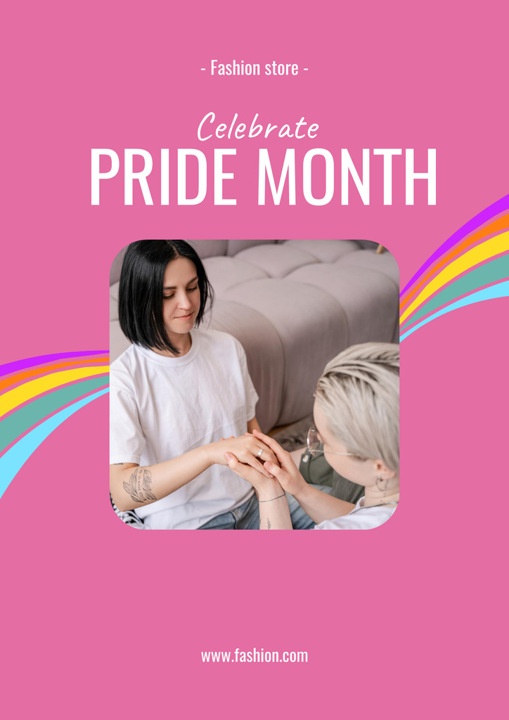 LGBT Shop Ad with Cute Lesbian Couple Poster Tasarım Şablonu