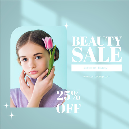 Beauty Sale on Blue Background Instagram Design Template