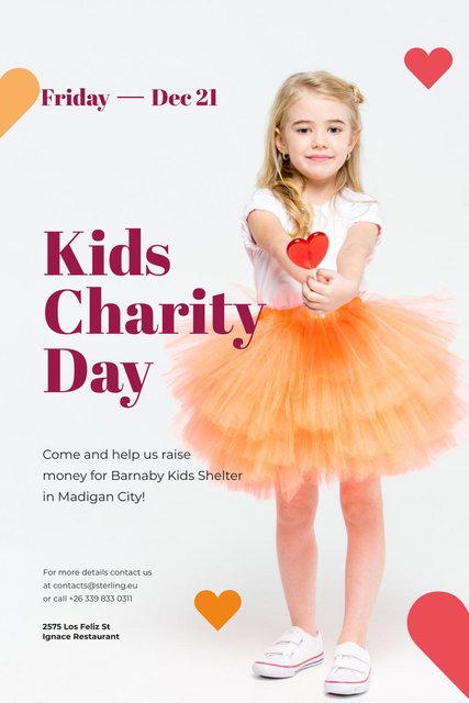 Kids Charity Day with Girl holding Heart Candy Pinterest Šablona návrhu