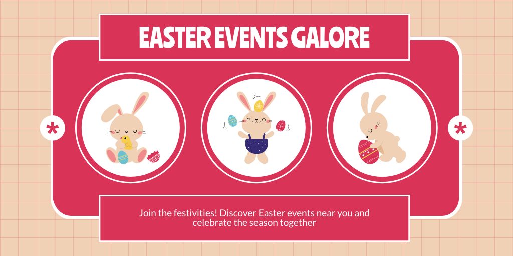 Easter Events Galore Promo with Cute Bunnies Twitter Design Template