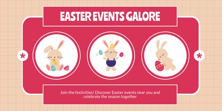 Plantilla de diseño de Promoción de eventos de Pascua en abundancia con lindos conejitos Twitter 