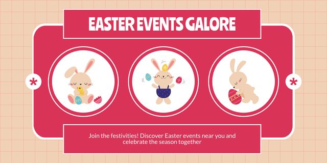 Template di design Easter Events Galore Promo with Cute Bunnies Twitter