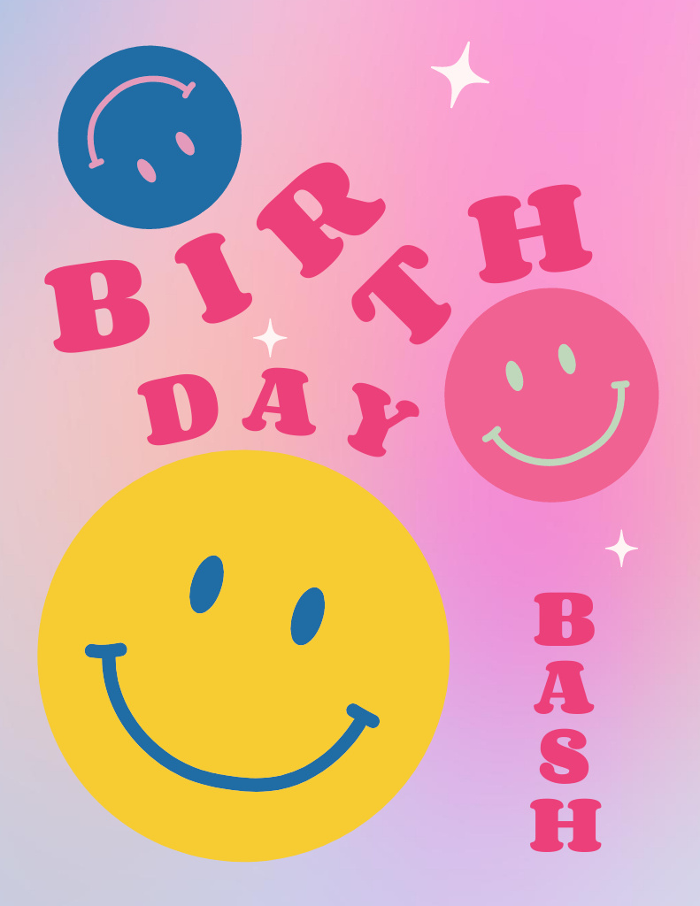 Birthday Invitation with Yellow Smiley on Pink Flyer 8.5x11in Design Template