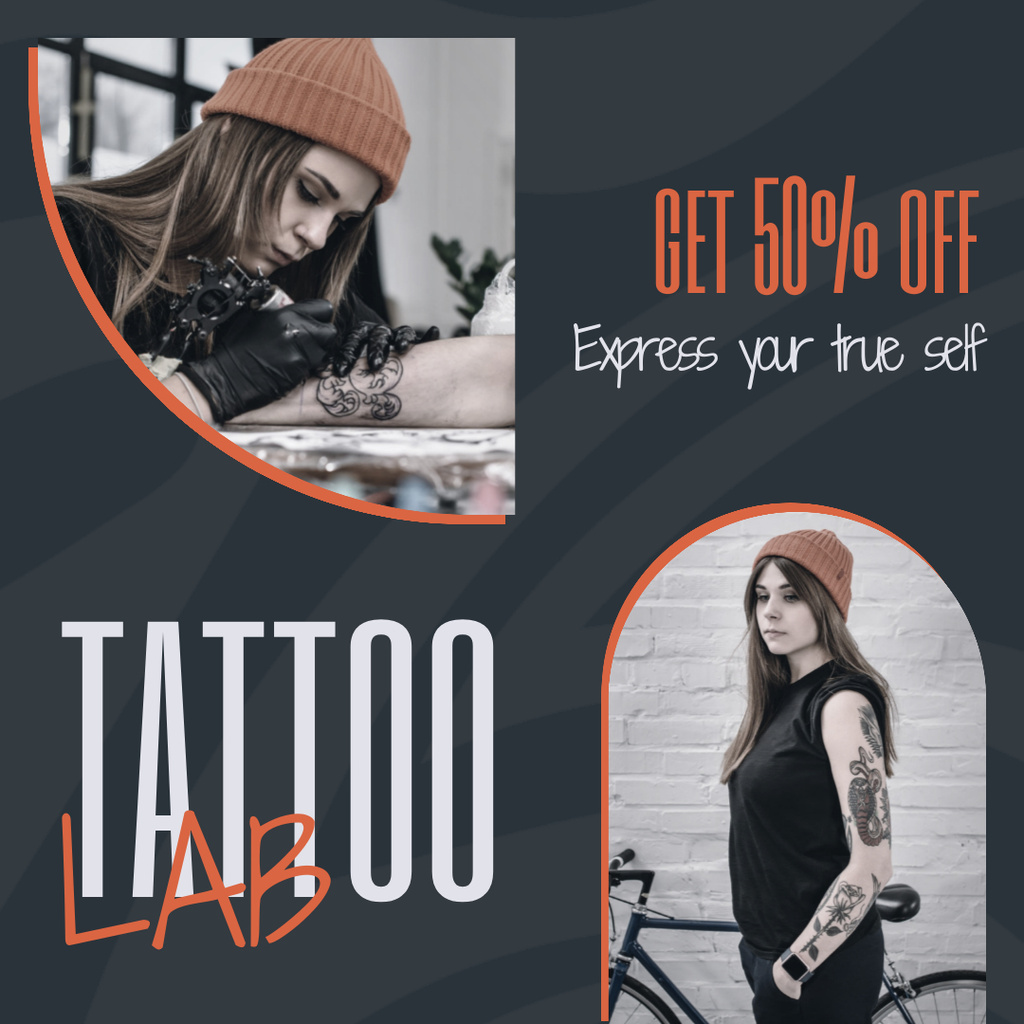 Platilla de diseño Tattoo Lab With Professional Tattooist And Discount Instagram