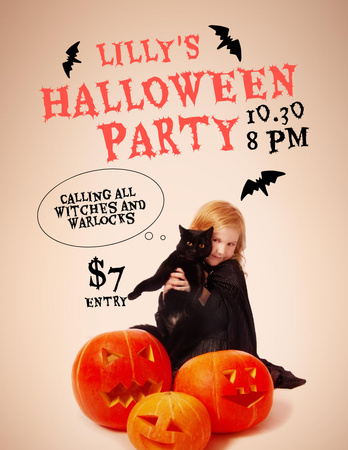 Hypnotic Halloween Party with Child and Cat Flyer 8.5x11in Modelo de Design
