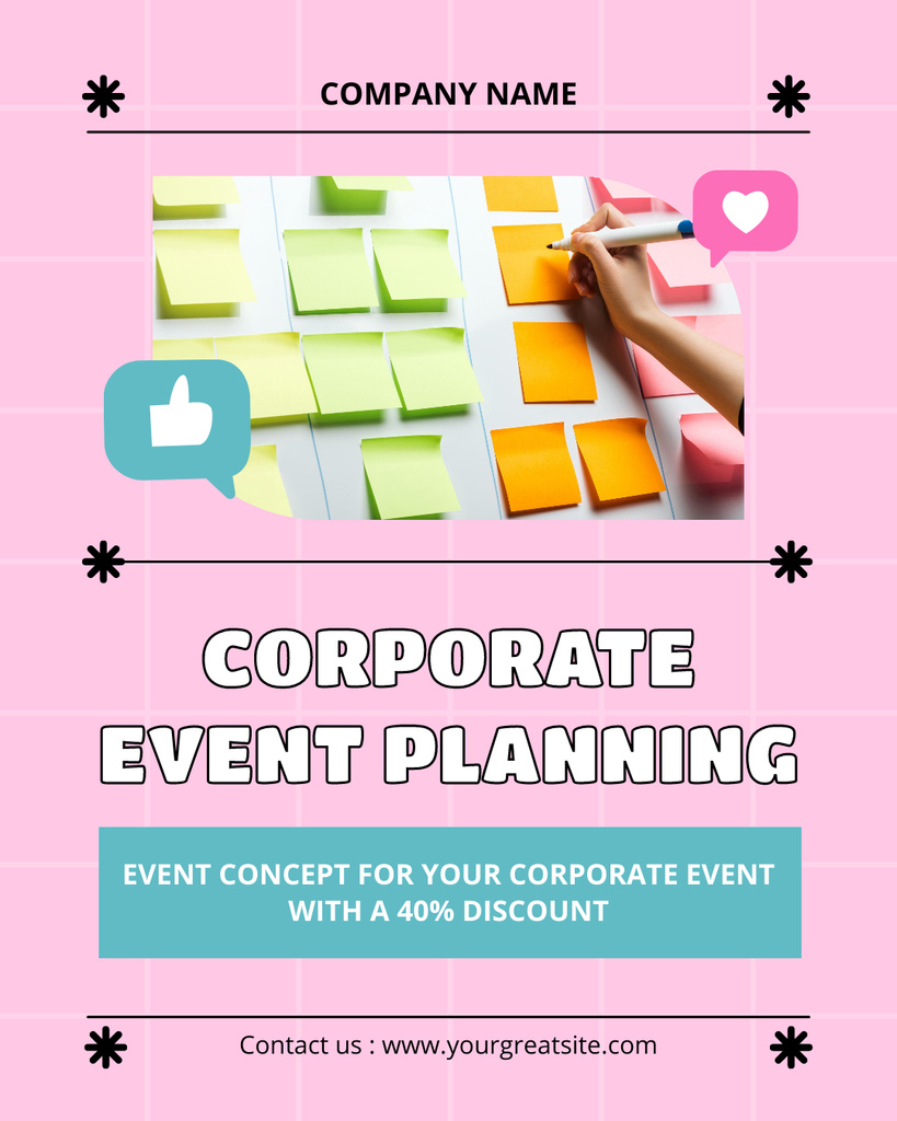 Corporate Event Planning with Colorful Post-It Notes Instagram Post Vertical Πρότυπο σχεδίασης