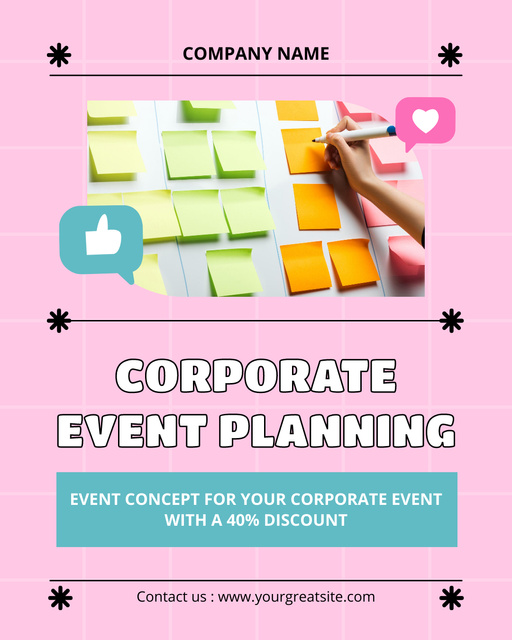 Corporate Event Planning with Colorful Post-It Notes Instagram Post Vertical Πρότυπο σχεδίασης