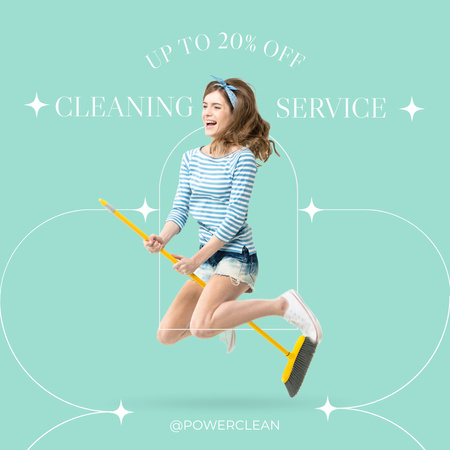 Funny Cleaning Lady Flying on Yellow Mop Instagram Design Template