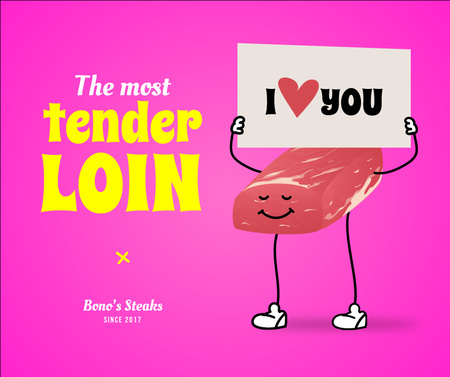 Meat Store Offer with Cute Steak Character Facebookデザインテンプレート