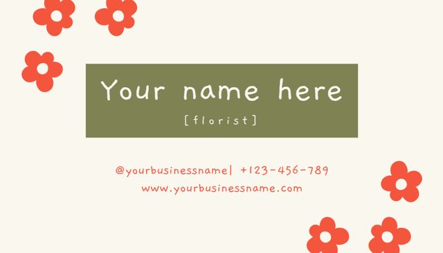 Florist Services Ad with Red Simple Flowers Business Card US Design Template